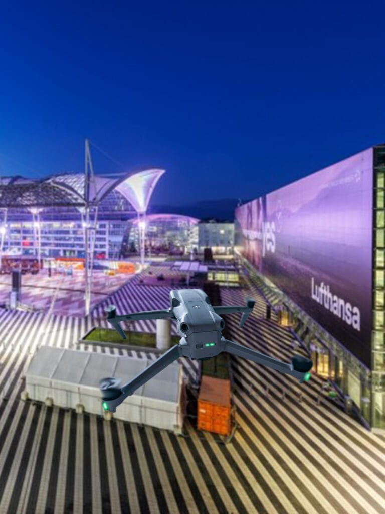Drone sobre el aeropuerto de Múnich tras un incidente aéreo, símbolo de los desafíos y oportunidades de la tecnología de drones.